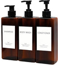 Shampoo and Conditioner Dispenser Set, 3Pack Refillable Shampoo and Conditioner Bottles with Labels, 500ml Soap Dispenser 16.9oz Shower Dispenser Square Pump Bottle for Bathroom and Kitchen - Amber - color: Amber - 3pack 16.9oz