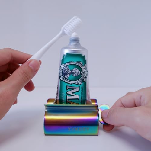 XYKEEY Toothpaste Tube Squeezer - Set of 2 Toothpaste Squeezer Rollers, Metal Toothpaste Tube Wringer Seat Holder Stand (Iridescent) - color: Iridescent