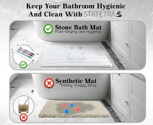 Stone Bath Mat Quick-Dry Absorbing Diatomaceous Earth Bath Mat | 2 Stone Mats - Large & Small Mat for Bathroom | Anti-Slip Diatomaceous Bathmat 100% Natural Bathroom Rug Stones (White Waves) - color: White Waves