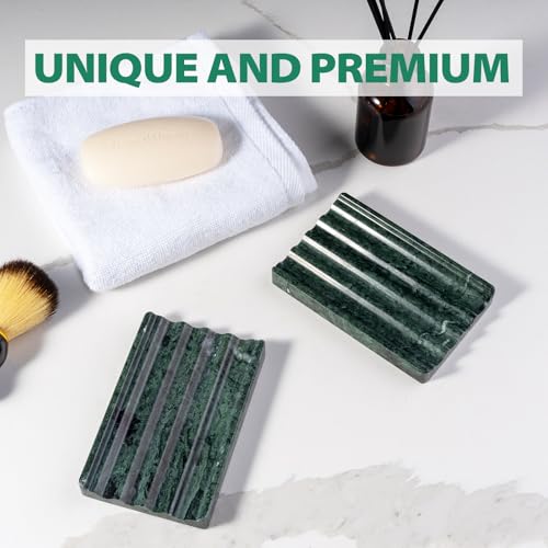 Karibiber Soap Holder, Marble Soap Dish for Shower, Green Bar Soaps Holder with Water Ripple Design, Easy Cleaning Soaps Saver for Kitchen Sink，Bathroom, Executive Indian Natural Stone Soap Tray - color: Indian Green