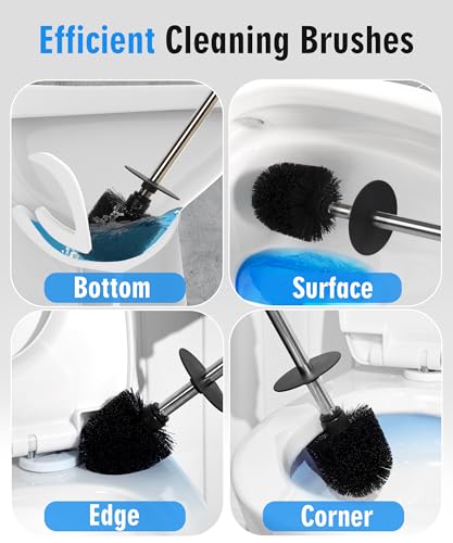 Ceramic Toilet Brush & Holder Set - Freestanding Deep-Cleaning Toilet Bowl Cleaner Brush, Stainless Steel Handle, Small & Sturdy for Storage, Easy to Clean, Non-Scratching - color: Matt Black