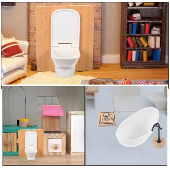 Miniature Dollhouse Bathroom Set: 5Pcs 1:12 Scale Realistic Furniture Toilet Bathtub Sink Model Mini Shower Room DIY Adornments Accessories Decoration - style: B
