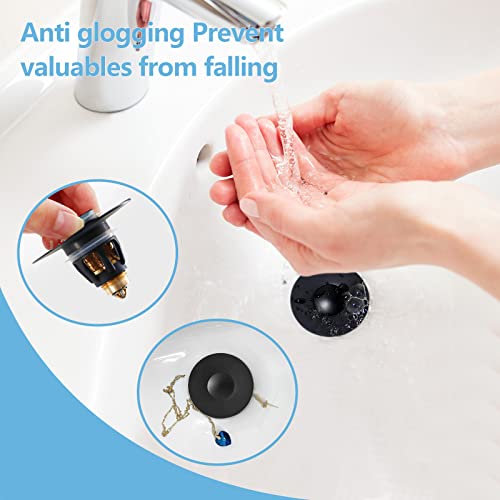QYHNYJF Black Bathroom Sink Stopper – Pop Up Drain Stopper & Sink Strainer, Universal Sink Plug for 1.1" to 1.5" Bathroom Sink Drain Pipes, Matte Black Finish - color: Matte Black