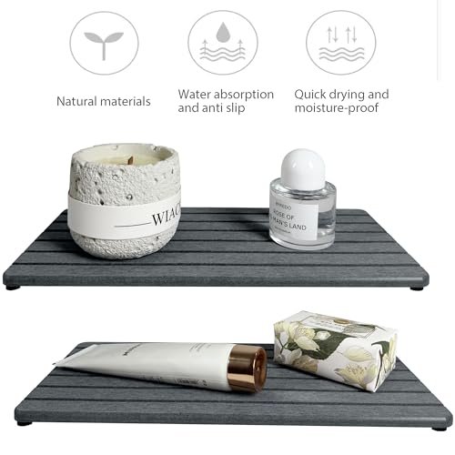 NiuYichee 2 PCS Water Absorbent diatomite Coasters, 12" x 5.5" Water Absorbing Stone Tray for Sink, Stone Drying mat for Kitchen Counter, Stone soap Tray Used for Hand Soaps & toiletries & Plants - color: Dark Grey, size: 12.2 x 5.5 inches