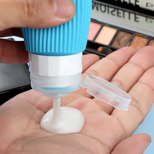 Mrsdry Travel Bottles for Toiletries, Tsa Approved 3oz Portable Travel Bottles, BPA Free Leak Proof Squeezable Silicone Travel Size Containers, Travel Accessories with Clear Toiletry Bag (4 Pack) - color: Blue, size: 3 Ounces