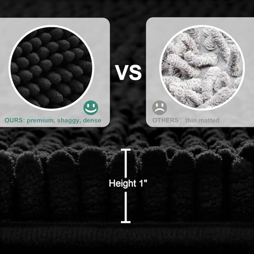 HOMEIDEAS 3 Pieces Black Bathroom Rugs Set, Ultra Soft Non Slip Bath Rug and Absorbent Chenille Bath Mat, Includes U-Shaped Contour Rug, Bath Mat and Toilet Lid Cover, Perfect for Bathroom, Tub - color: Black, size: 20"x32"+U 20"x24"+Cover 18"x21"