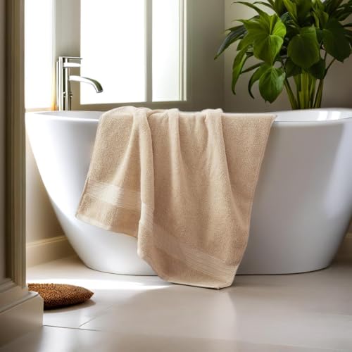 COZYART Beige Bath Towel Set, Turkish Cotton Hotel Large Towel Bulk for Bathroom, Thick Bathroom Set of 6 with 2 Bath Towels, 2 Hand Towels, 2 Washcloths, 650 GSM - color: Beige, size: 6 Piece Towel Set
