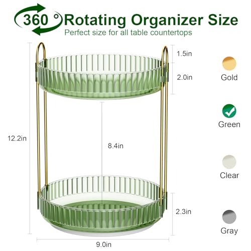 GTI 360°Rotating Makeup Organizer, 2 Tier Bathroom Counter Organizer,Large Capacity Perfume Cosmetics Skincare Vanity Organizers, Dresser Spinning Countertop Organizer and Storage for Women (Green) - color: Green