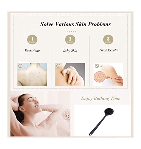 Long Handle Silicone Body Scrubber for Shower, Dual-Sided Back Scrubber Brush with Soft Bristles&Massage Nodes, Exfoliating Bath Brush for Hard to Reach Areas, Easy to Clean & Quick Dry, for Daily Use - color: Black