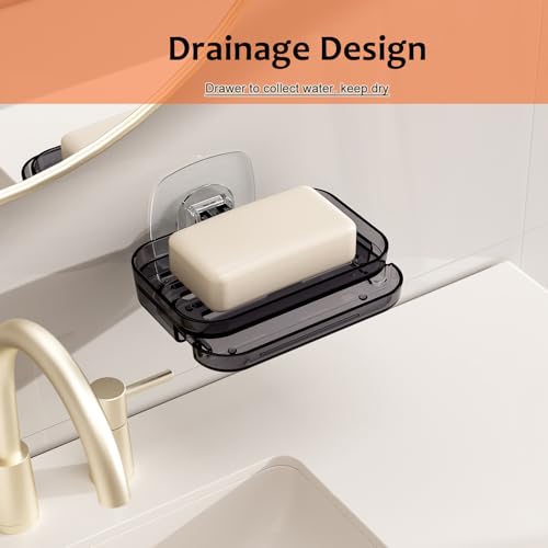Soap Dish for Shower Transparent Gray Soap Holder with Self-Draining Design No Drilling Required Strong Fixation for RV Bathroom and Kitchen Easy to Clean and Space Saving（1 Pack） - color: Clear Gray
