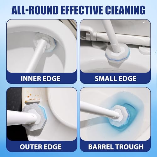 Disposable Toilet Brush and Holder Set with 30 Refills, Wall-Mounted Toilet Brush, Toilet Cleaning System-1 Toilet Bowl Wand, 1 Caddy&30 Prefilled Cleaning Solution Refills for Deep Scrub Toilet.