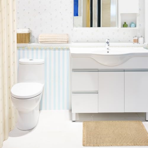 HunnmingRe 3 Pcs Boho Farmhouse Bathroom Shower Curtain Set with Waffle Bath Mat and Towel Cream Waterproof neutral shower curtain Non Slip with 12 Hooks for Bathroom and Hotel Tub Decor 70.87 x 70.87