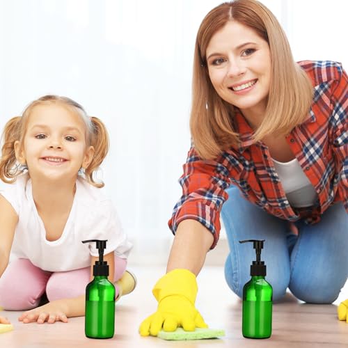 Tanlade 12 Pcs Glass Pump Bottle Dispenser 4 oz Travel Bottles with Pump Refillable Glass Containers for Toiletries Lotion Liquid Soap Shampoo Essential Oils Cosmetic Travel Accessories(Green) - color: Green