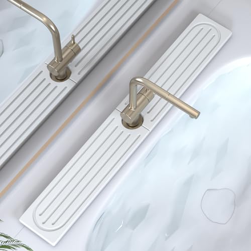 Faucet Mat for Kitchen Sink, Water Absorbent Kitchen Faucet Mat, Durable Sink Splash Guard with Raised Feet, Diatomite Fast Drying Kitchen Sink Faucet Mat, Bathroom Stone Drying Tray for Counter - color: White Gray Style 1, size: 30" x 4"