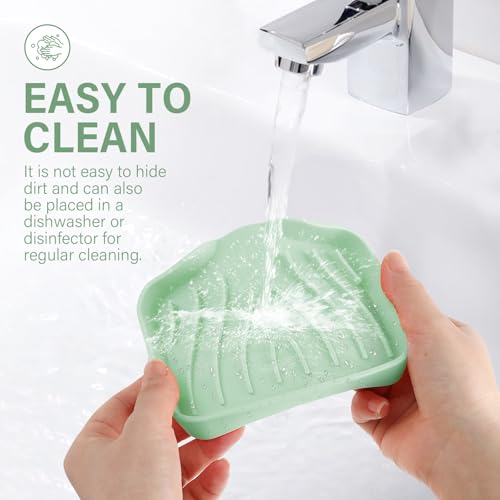 Silicone Soap Dish with Drain, SAISN Kitchen Soap Tray for Shower 2 Pack Self Draining Soap Dish Soft Bathroom Soap Holder for Kitchen Sink Flexible Portable Soap Saver, Light Green - color: Light Green