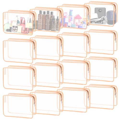 YedsIntu 16 Pieces Clear Cosmetic Bags, Large Transparent Makeup Bags, TSA Approved Toiletry Bag for Travel, PVC Waterproof Clear Pouch with Zipper Make Up Bag for Women and Men Traveling (Orange L) - color: Pink-L