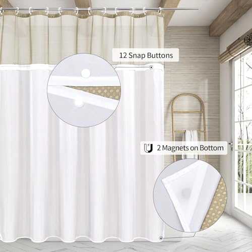 MitoVilla Beige Long Shower Curtain 72 x 78, 78 inches Long Cloth Mesh Top Window Shower Curtains for Hotel Spa Bathroom Decor, Fabric Shower Curtain Set with Snap-in Liner, Beige/Khaki - color: Beige, size: 72"W x 78"L (Pack of 1)