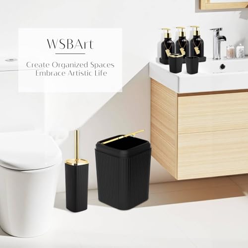 Bathroom Set, Black Bathroom Set Black and Gold Bathroom Accessories Set with Trash Can, 3PCS Soap Dispenser Bathroom Sets - size: Bath Set with Press-Top Trash Can, style: Black
