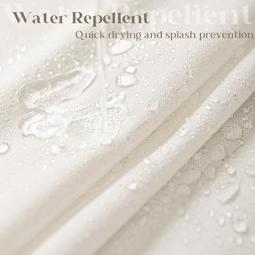 Cream Linen Shower Curtain with Tassels Water Repellent 72x72 Inch | Modern Elegant Bohemian Country Minimalist Style, Bathroom Decor Shower Curtains, Ivory Natural, Fabric Drapes, with Hooks - color: Natural - Tassels, size: 72"W x 72"L (Pack of 1)