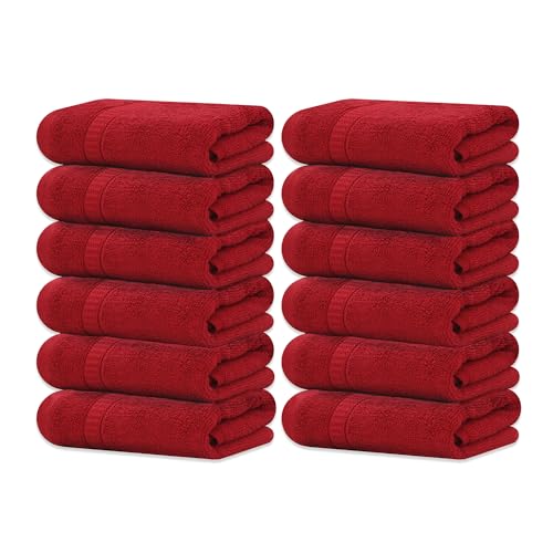 GOLD TEXTILES Luxury Wash Cloths Set of 12, Red (13x13 Inches) 100% Ring Spun Cotton, Premium Feel with High Absorbancy Ideal Washcloths for Bathroom,Salon, Spa and Gym - color: Red, size: 12 Pack 13x13