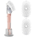 Soap Dispensing Replacement Dish Brush with 2 PCS Brush Refills & Holder | RIMAY Dispenser Scrub Cleaning Scrubber Kitchen Dishwashing Dish Wand Handle for Dishes/Pans/Pots/Sink(Pink) - color: Pink