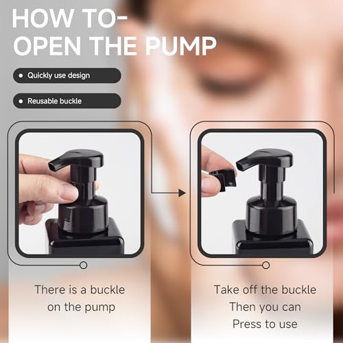 250ML Foaming Soap Dispenser, 2-Pack Plastic Hand Soap Dispenser, Refillable Leakproof Foam Pump Bottle with Waterproof Labels, for Shampoo, Body Wash - color: Black, size: 250ML