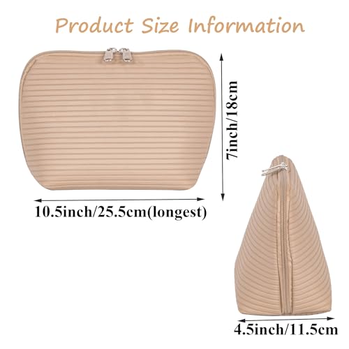 Travel Makeup Bag for Women, Waterproof Stand Up Cosmetic Bag with Brush Holders, Organizer Bag with Compartments, Fold-Down Design for Skincare, Toiletries & Essentials (Camel, Medium) - color: Camel, size: Medium