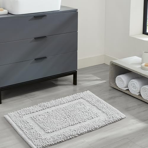 Jean Pierre New York 100% Chenille Cotton Skid Resistant Plush Bath Mat - 17"x24" Bathroom Rug - Soft Gray - color: Soft Gray, size: 1'5" x 2' (Rectangular)