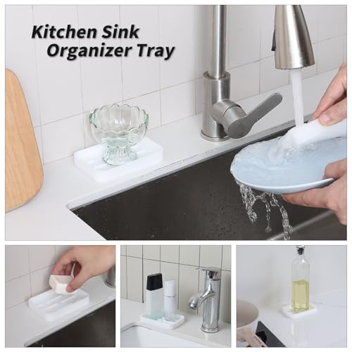 MicoYang Silicone Kitchen Sink Organizer Tray for Multiple Usage,Easy Clean Sponges Holder for Kitchen Bathroom Counter or Sink,Dish Soap Dispenser,Scrubber,Bottle,Cup White 4.9”x 3.2” - color: White, size: 4.9" x 3.2" x 0.7"