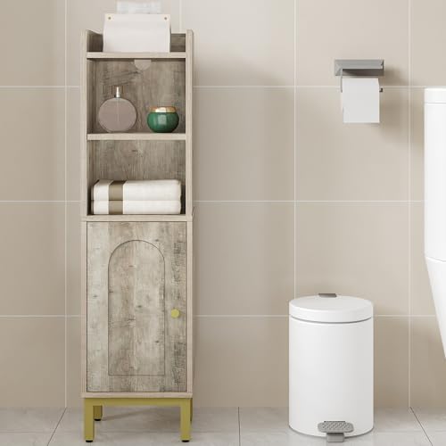Hzuaneri Bathroom Storage Cabinet, Small Corner Floor Cabinet with Door and Shelves, Narrow Toilet Paper Holder, Bathroom Organizer with Adjustable Shelf, for Small Spaces, Rustic Greige BC38205GV1 - color: Rustic Greige, size: 7.9"D x 9.8"W x 35.4"H