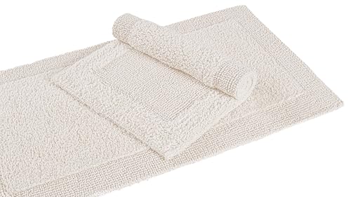 Bathroom Bath Mat Rug, 100% Cotton, 2 Pieces (17x24+21x34"), Beige | Reversible, Water Absorbent, Machine Washable, Soft, For Tub Side - color: Beige, size: 1'5" x 2' + 1'9" x 2'10" (Rectangular)