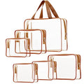 6pcs Clear Cosmetic Bags, TSA Approved Toiletry Bag Set Crystal Clear Travel Beach Essentials Bag Organization PVC, Clear Makeup Bags Luggage Pouch Carry on Airport Airline Compliant Bag Women Men - color: 6pcs Brown（1 Large, 2 Medium, 3 Small）