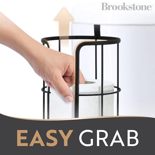BROOKSTONE Over the Toilet Paper Holder Reserve - Toilet Paper Holder with Storage, Bathroom Toilet Paper Organizer, Metal Toilet Paper Roll Holder Fits Any Size Rolls - Matte Black - color: Matte Black