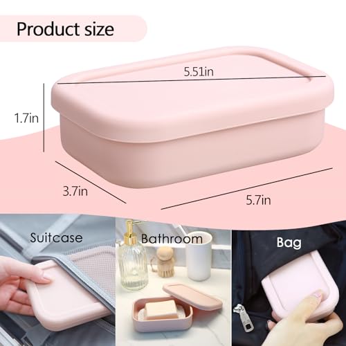 Large Travel Soap Case Leak Proof, Silicone Shampoo Bar Holder, Soap Container with Draining Layer, Slip-Resistant Portable Bar Soap Holder for Shower, Bathroom, Gym, Camping(Pink) | Soap Container with Draining Layer, Slip-Resistant Portable Bar Soap Hol