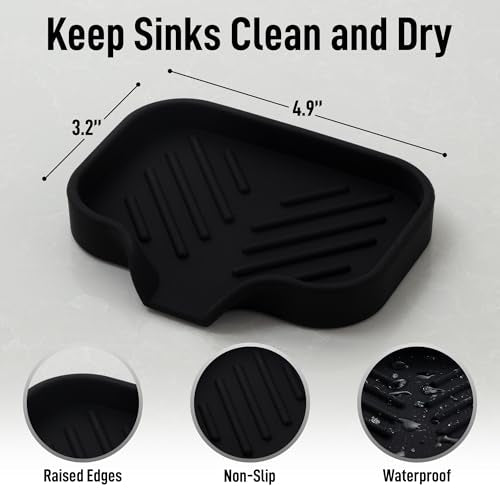 Zulay Kitchen Small Silicone Sponge Holder (4.9x3.3”) – Space-Saving Sink Organizer Tray for Sponge, Soap, Brush & More – Compact Non-Slip Dish for Kitchen & Bathroom (Black) - color: Black (Small), size: Small (4.9x3.3)