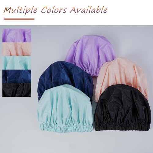 Reusable Shower Cap for Women – Large Waterproof Satin Shower Bonnet for Long, Curly & Braided Hair, Washable Bath Hair Cover, Black + Pink - color: Black + Pink