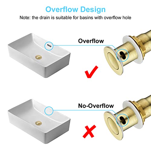 CREA Bathroom Sink Drain, Bathroom Sink Stopper with Drain Hair Catcher Pop Up Drain 1 1/2" for Bathroom Vanity Kitchen Sink with Overflow, Gold - color: Gold