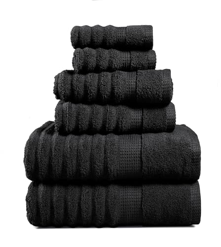 LANE LINEN Zero Twist Cotton Bath Towels - 6 Piece Set - Super Soft, Hotel Quality - 2 Bath, 2 Washcloth, 2 Hand Towels for Bathroom - Classy Look, Gentle on Skin, Ideal for Spa & Daily Use - Black - color: 04: Black, size: 6 Piece Towel Set
