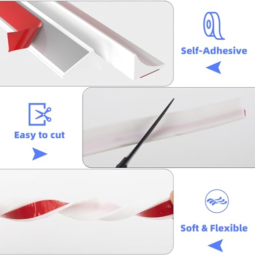 39 Inch Shower Threshold Water Dam Barrier,Silicone Shower Door Bottom Seal for Water Stopper,Flexible Edge Trim for Kitchen Sink Splash Guard,Self Adhesive Water Blocker for Bathtub,White - color: White, size: 39 Inch