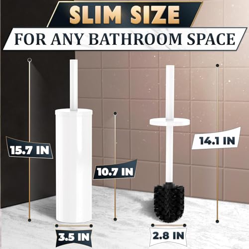 Stainless Steel Toilet Brush and Holder Set White - Long Handle Toilet Bowl Cleaner Brush and Holder - Removable Inner Liner, Shiny Design, Splash Protection & Dense Bristles for Bathroom Cleaning - color: White 2 Pcs