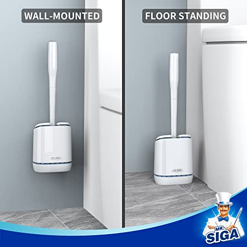 MR.SIGA Toilet Bowl Brush and Holder, Durable and Flexible Bristles, Wall Mounted Toilet Brush for Bathroom Cleaning, White, 1 Pack - color: White, size: 4.8"L x 3.1"W x 15.7"H