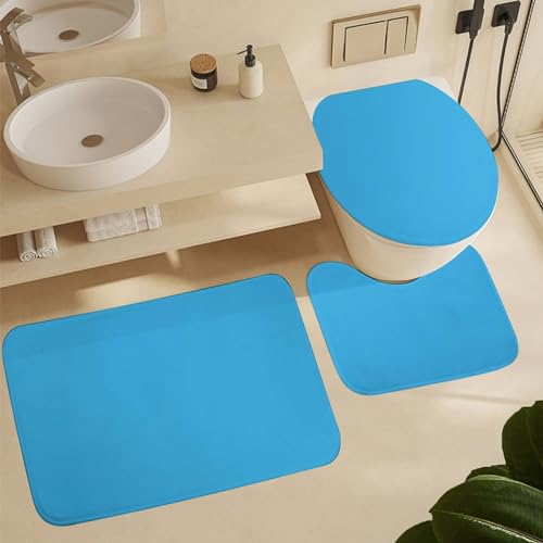 Bathroom Rugs Set 3 Piece Blue Modern Trendy Stylish Bath Rug Mat Set, Non Slip Absorbent Bathroom Decor Mat, Toilet Lid Cover & U Shaped Contour Rug - color: Blue, size: 1'8" x 2'6" (Rectangular)