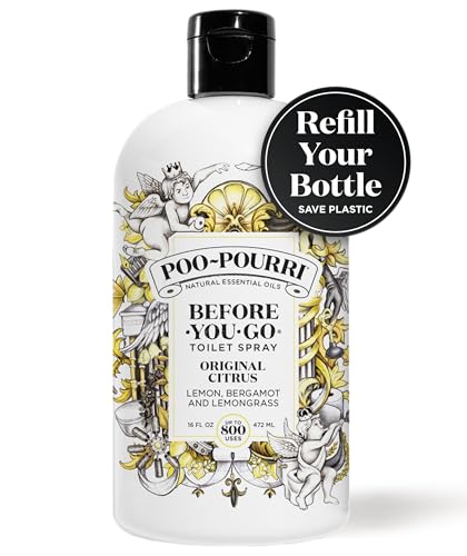 Poo-Pourri Before-You-Go Toilet Spray Refill, Original Citrus, 16 Fl Oz, Up to 800 Uses, Bathroom Odor Deodorizer with Essential Oils for Home or Work, Lemon, Bergamot and Lemongrass Scent - size: 16 Fl Oz (Pack of 1)