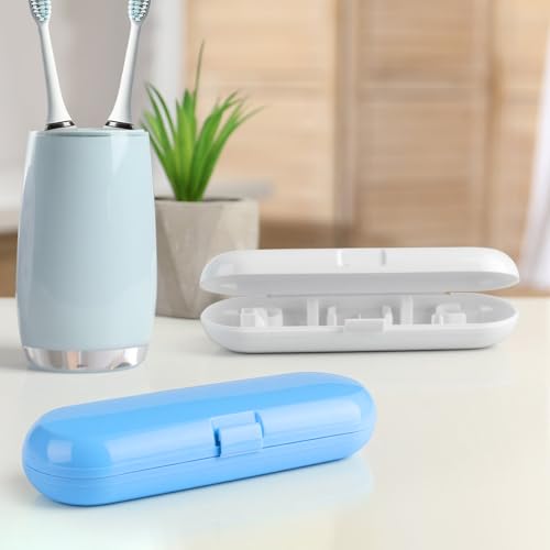 Fowecelt 2 Pack Electric Toothbrush Travel Case for Oral-B Pro and Other Electric Toothbrush Portable Travel Toothbrush Waterproof Plastic Holder (Blue & White) - color: Blue & White