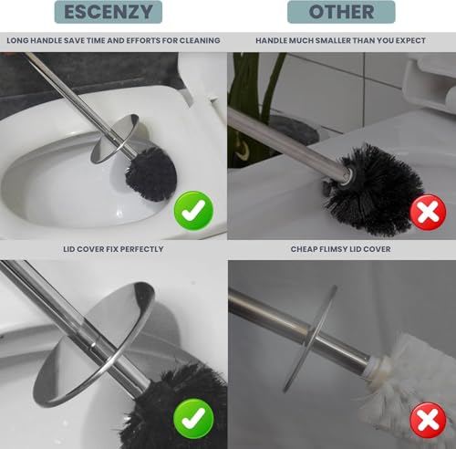 Escenzy Cute Toilet Brush and Holder Set Mosaic Glass | Non-Rustic Stainless Steel | Practical & Decorative Toilet Bowl Brush and Holder | Luxury Black and Gold Bathroom Accessories (Latest) - color: Black Gold Straight