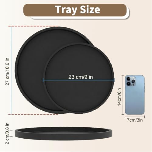 Round Black Silicone Decorative Bathroom Vanity Tray 9 Inch, Counter Tray for Bathroom Countertop Perfume Holder Dresser Organizer Coffee Table Candle, Non-Slip Durable for Home Use - color: Black, size: 9.1"