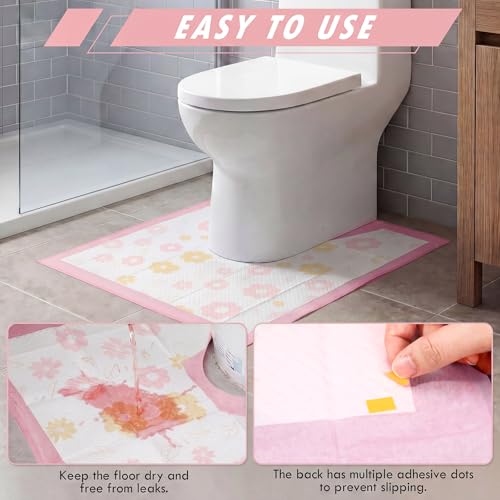 20 Pack Disposable Toilet Mats U Shaped Toilet Mat Absorbent Toilets Floor Protector Toilets Floor Protector from Urine for Potty Training Anti Urine Commode Mat for Kids (Pink,Flower) - color: Pink, size: Flower