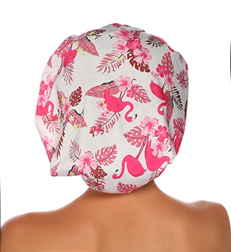 HIUMI Shower Cap for Women, Large Shower Cap for Long Hair Cute Reusable Shower Caps Waterproof Bath Cap(Pink) - color: pink