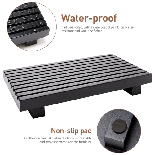 Wood Pedestal Table Stand for Bathroom Tray Kitchen Counter Decor Decorative Wooden Display Risers for Kitchen Sink Accessories Soap Tray Vanity Black Bathroom Counter Organizer Decor Dish Soap Holder - color: Black, size: 10" x 6" x 1.6"