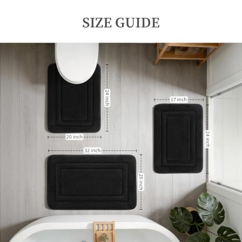 YIHOUSE Bathroom Rugs Sets 3 Piece, Towel-Like Soft Absorbent Thick High Density Memory Foam Bath Mat Set, Non-Slip Machine Washable Bath Rugs for Bathroom, Tub & Shower, Black - color: Black, size: 1'8" x 2'8" (3 pieces)